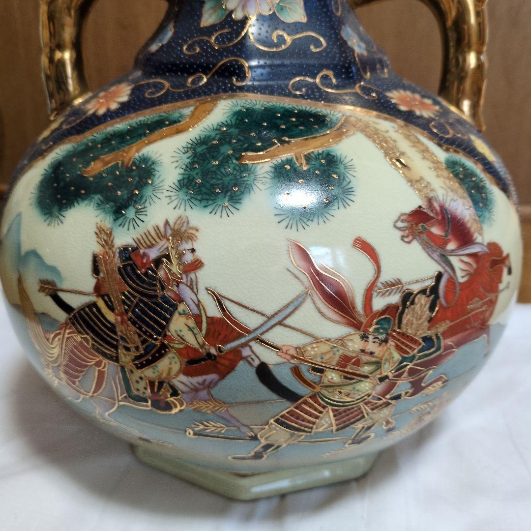 色絵金彩 人物文 双耳壺 花瓶 飾壺 九谷焼風 古美術 骨董