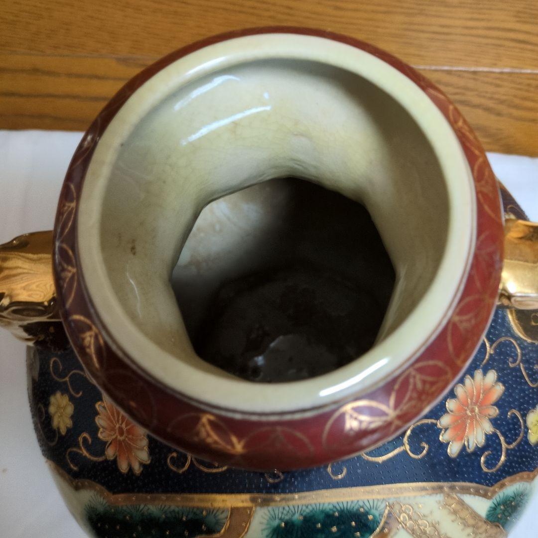 色絵金彩 人物文 双耳壺 花瓶 飾壺 九谷焼風 古美術 骨董
