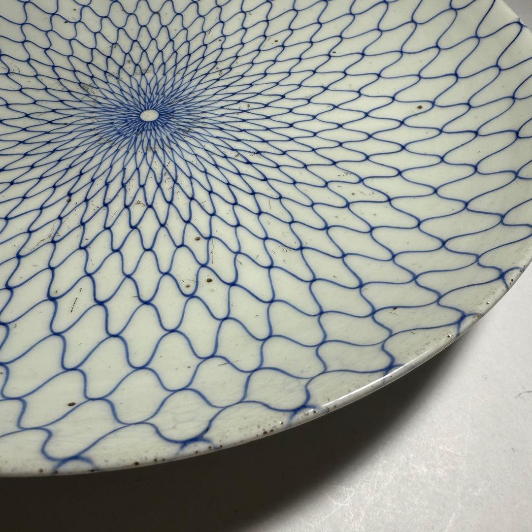 ◆名品 古伊万里 染付 網目文中皿大皿2枚組 江戸時代中期◆