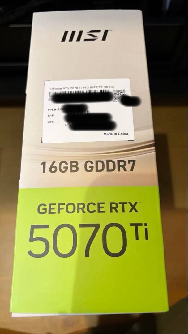 保証期間内 MSI GeForce RTX 5070 Ti 16GB