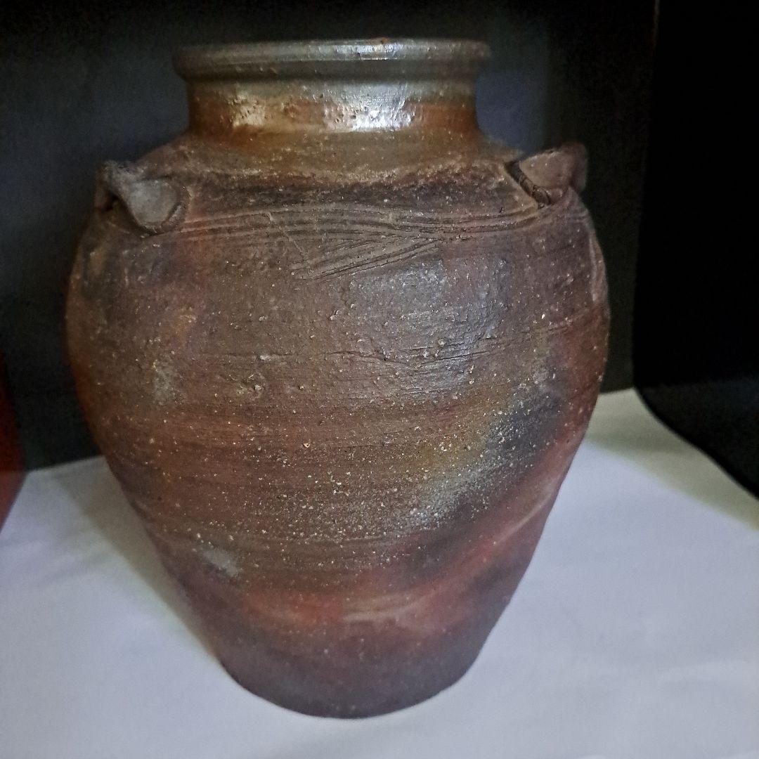 KaZe3456 茶道道　桃山時代　古備前焼　茶壺　３耳壺　三角刻印