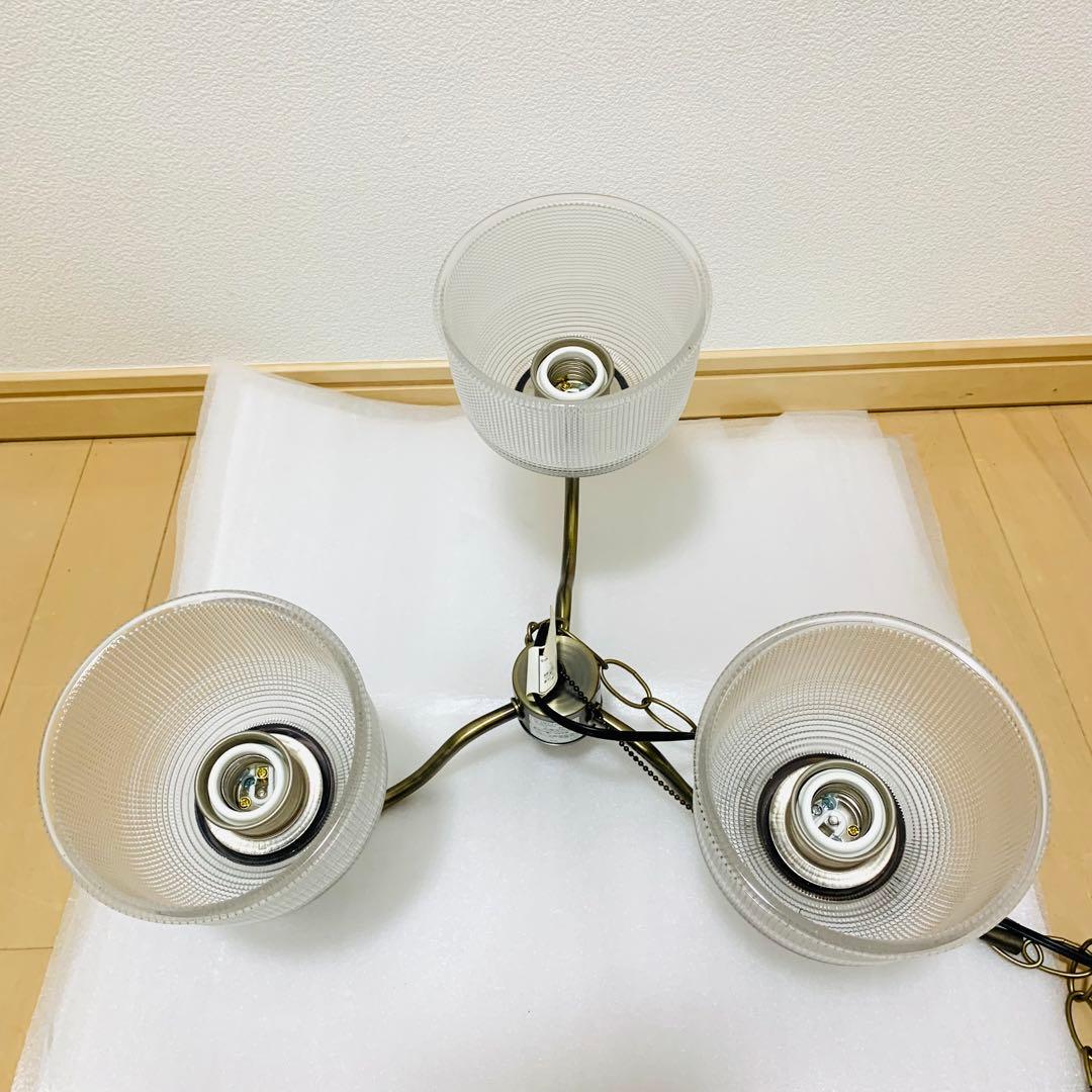 【動作品】ユーワ　ガラスペンダントライト 3灯