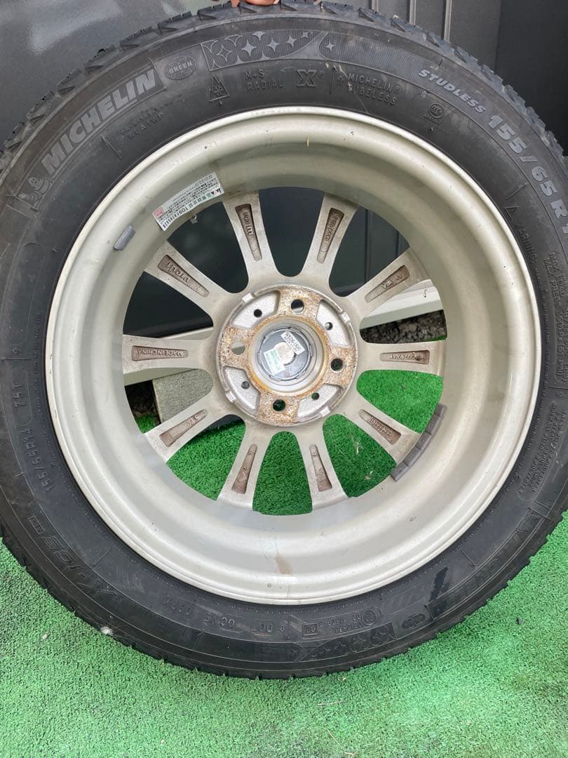 14インチ シルバー 5スポークホイールセット スタッドレス 155/65R14