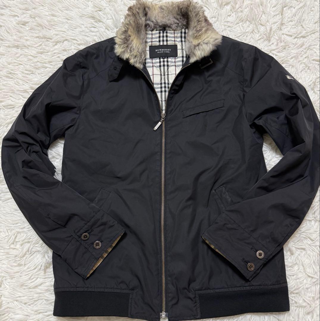 BURBERRY BLACK LABEL ラビットファージャケット　ノバチェック