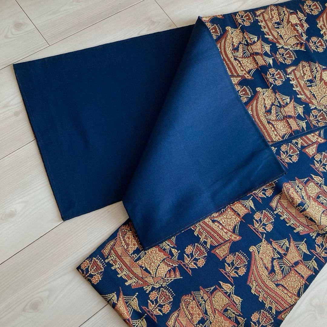 アンティーク京袋帯　南蛮船の織り出し　上質　正絹　No.77-26