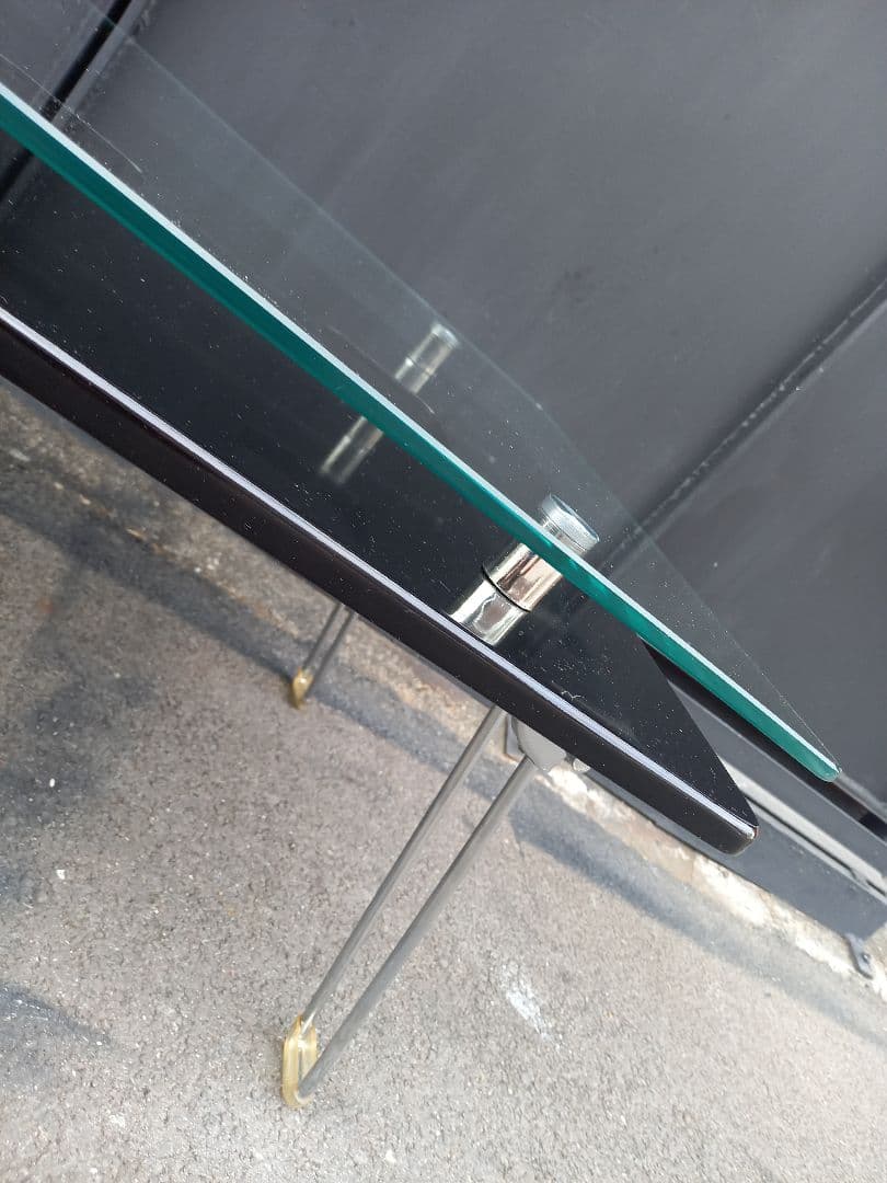 レア　デザイン　1990's　スペースエイジ　ガラス　メタル　ブラック　テーブル