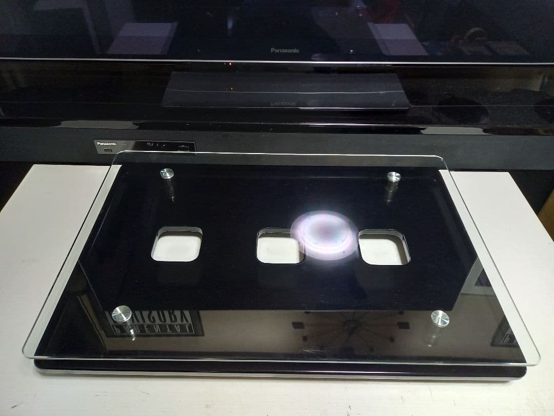 レア　デザイン　1990's　スペースエイジ　ガラス　メタル　ブラック　テーブル