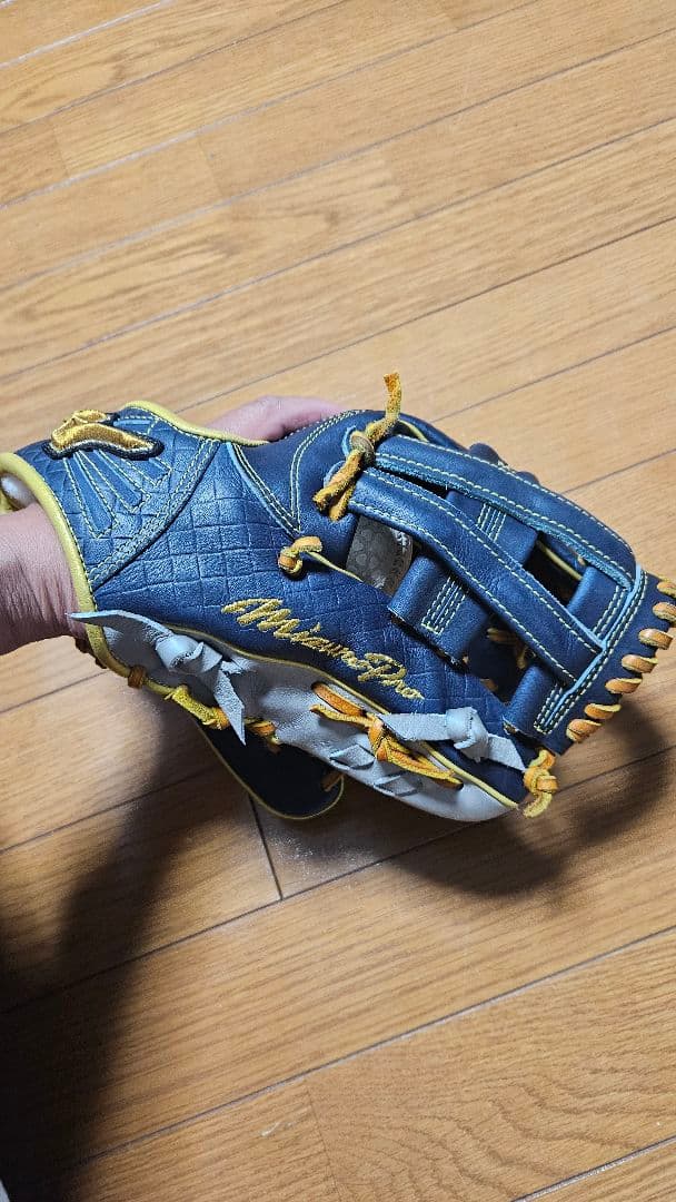 ミズノプロ　軟式用グローブ ネイビー/ゴールド 　　　　　　内野手用