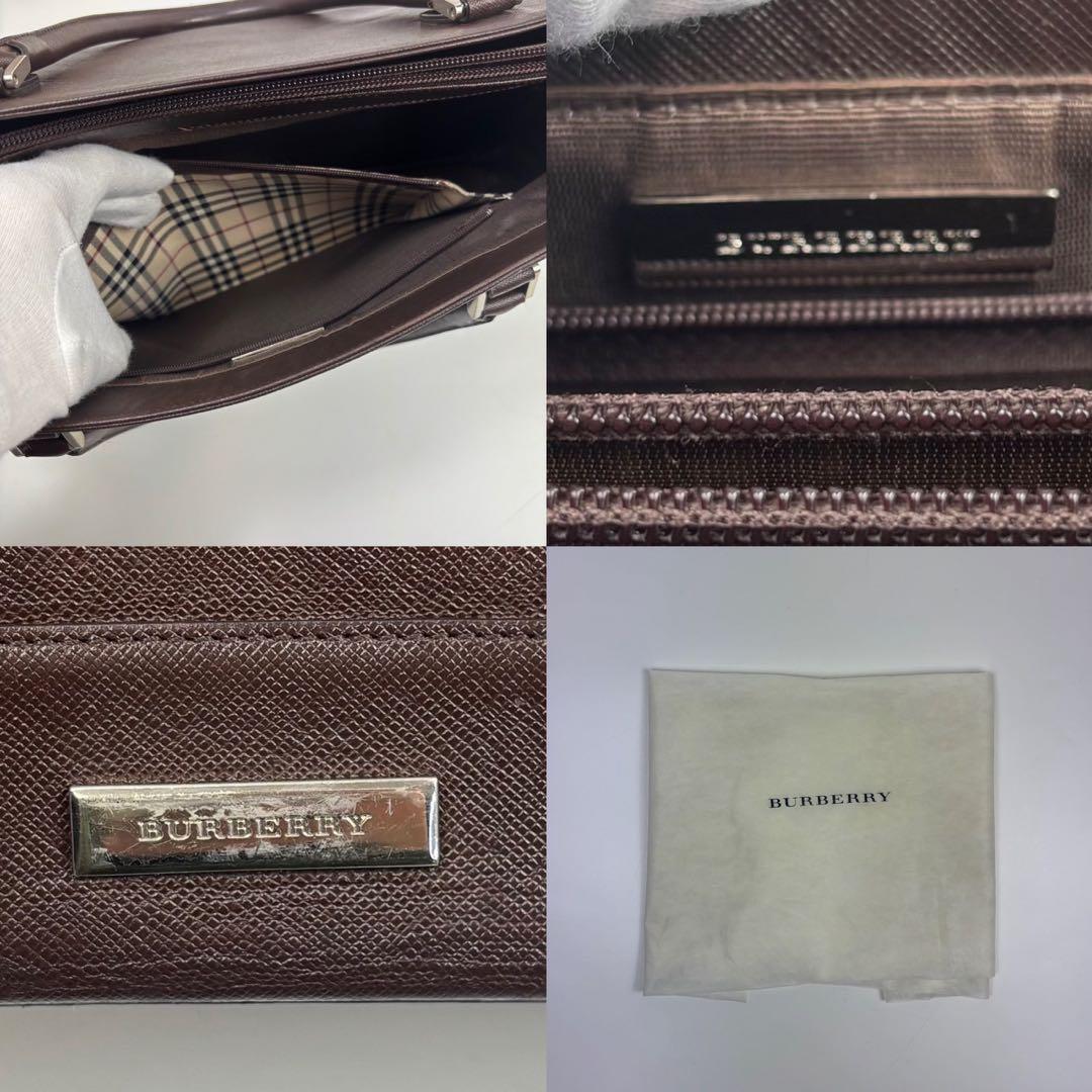 美品　バーバリー ハンドバッグ サフィアーノ ロゴプレート ダークブラウン