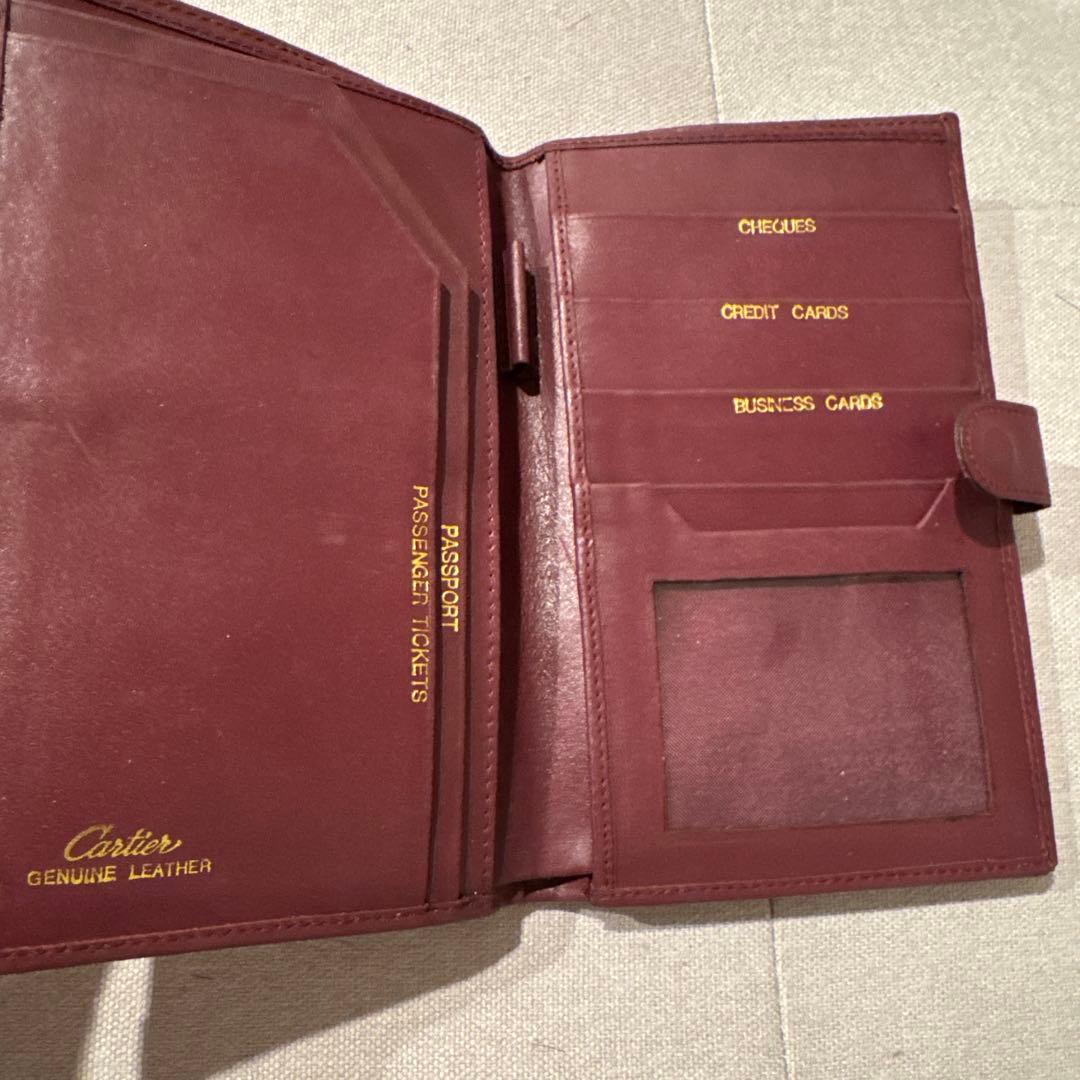 Cartier 本革 パスポートケース バーガンディ