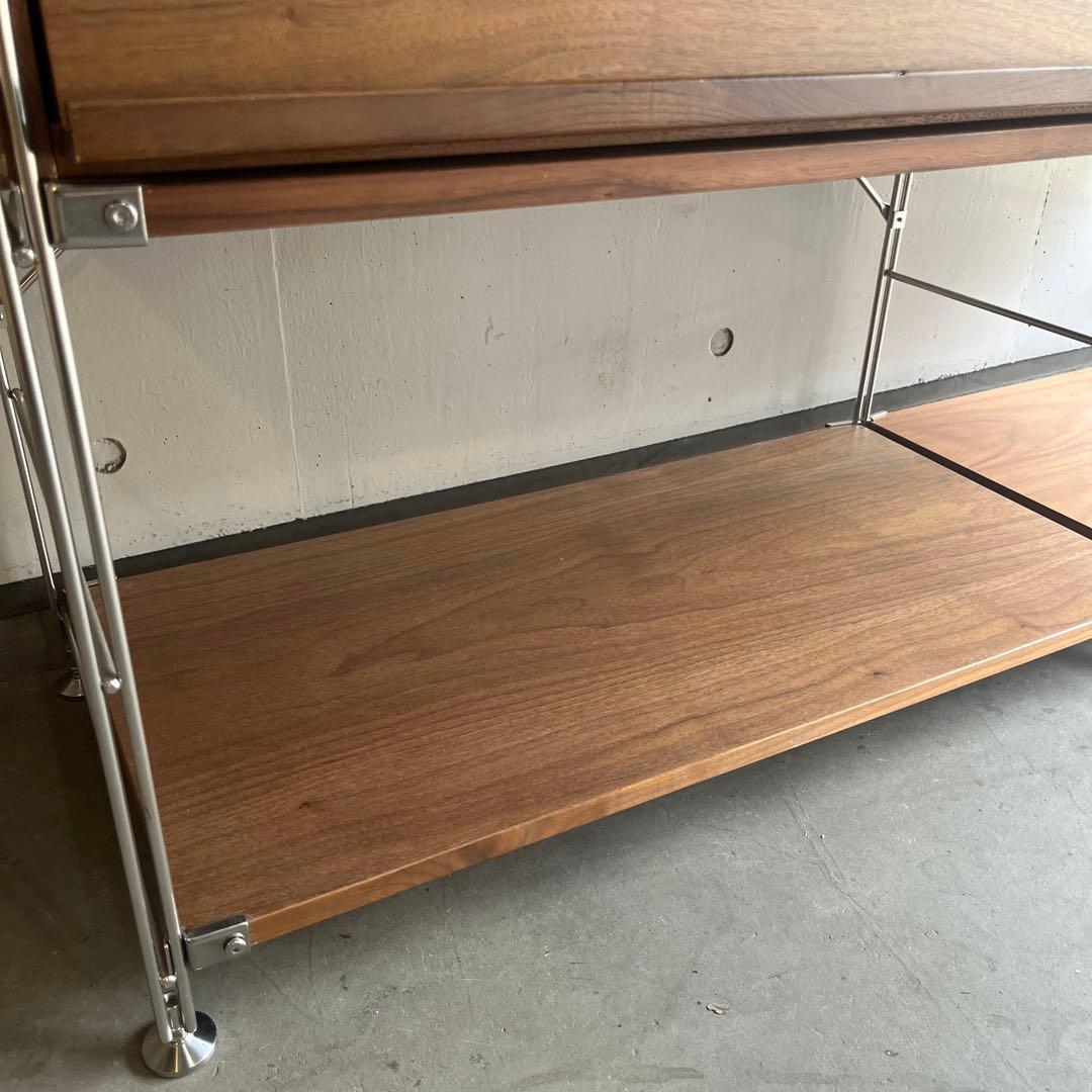 美品★無印 ステンレスユニットシェルフ　ウォールナット材棚・フラップ扉連結セット
