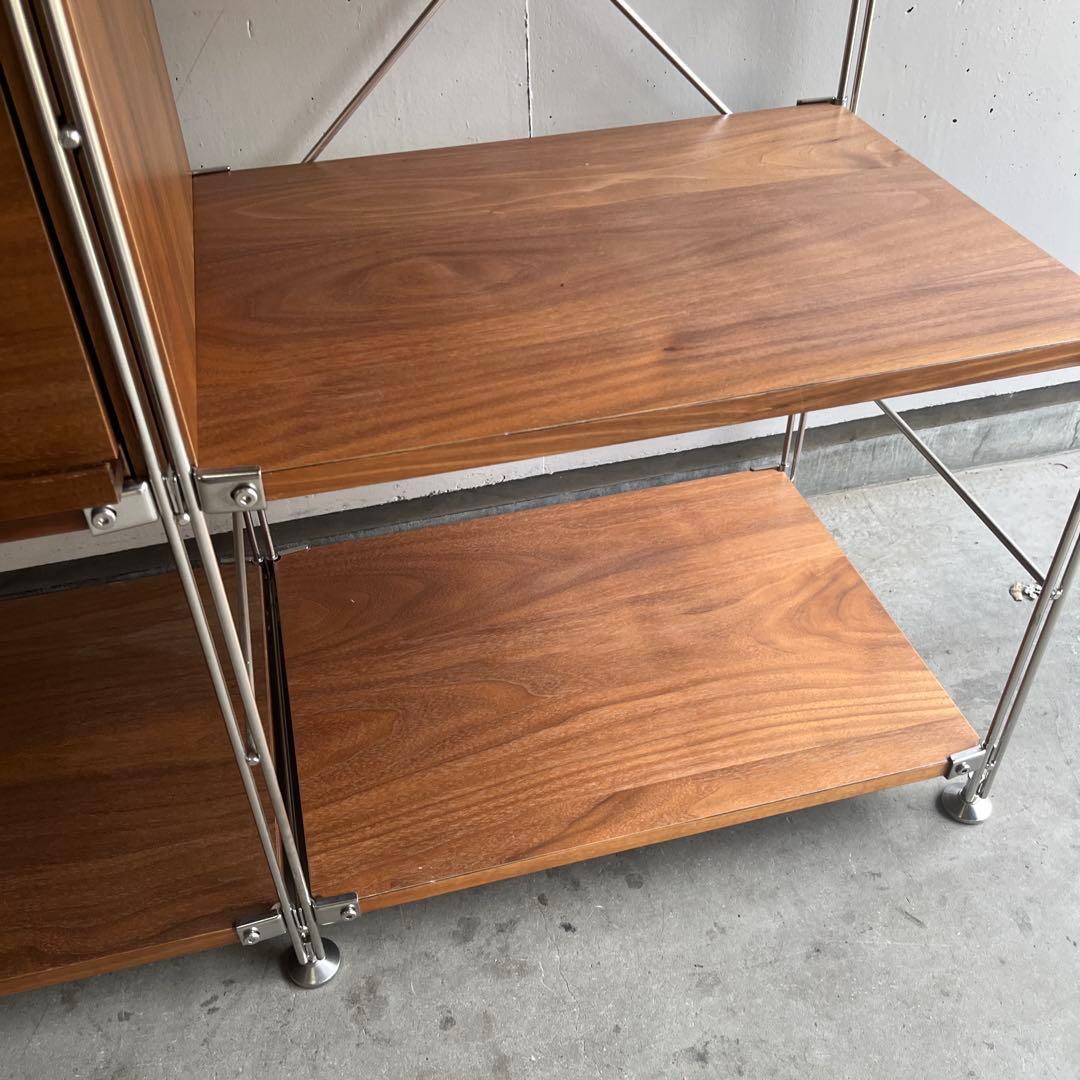 美品★無印 ステンレスユニットシェルフ　ウォールナット材棚・フラップ扉連結セット