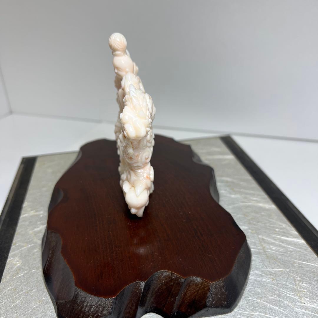 本桃色珊瑚　龍童子置物　ケース付　東Y7-1211☆2Fトヒト