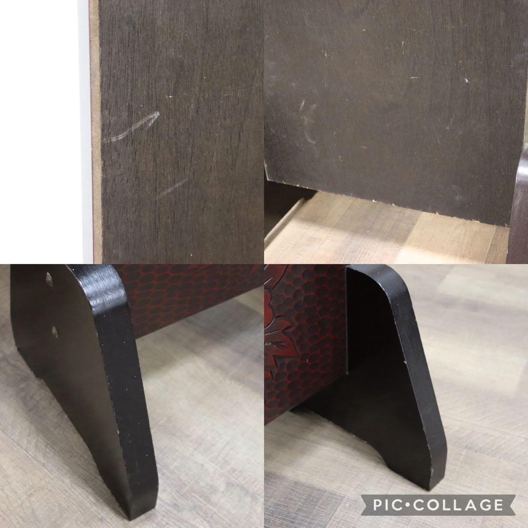 GMGF106○鎌倉彫 スタンドミラー 鏡 姿見 全身鏡 木製 彫刻 漆塗り 着