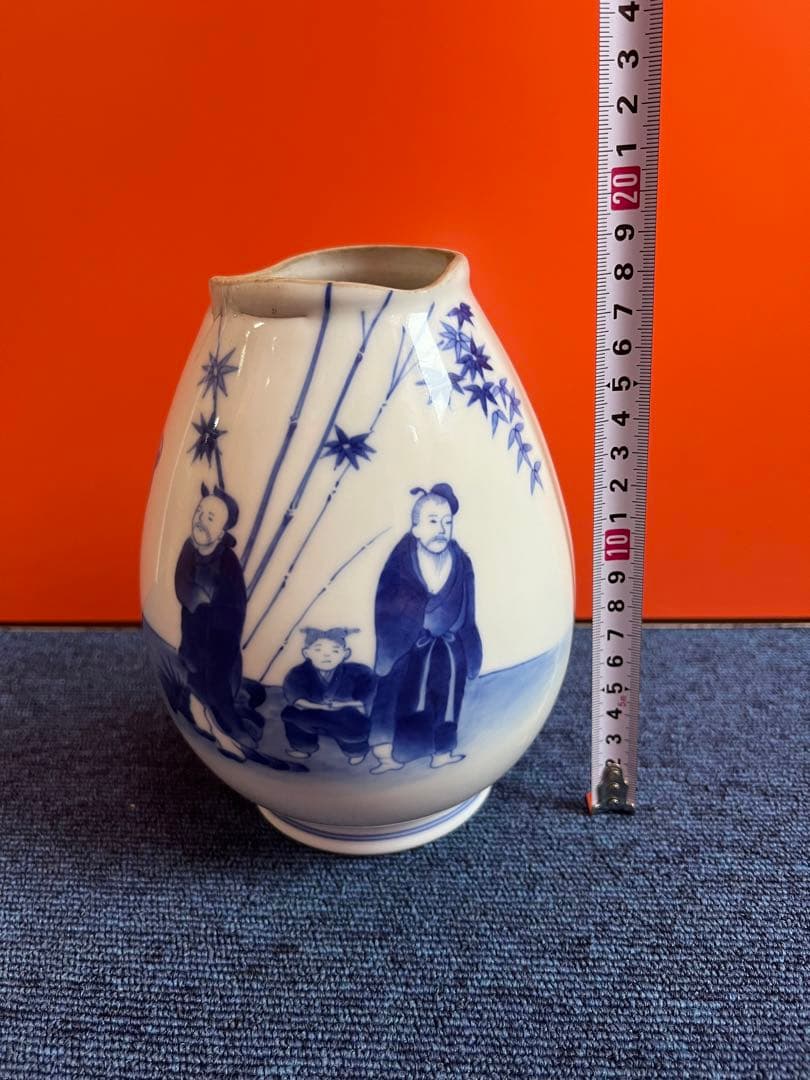 1442 深川製磁　染付人物　花瓶　時代物