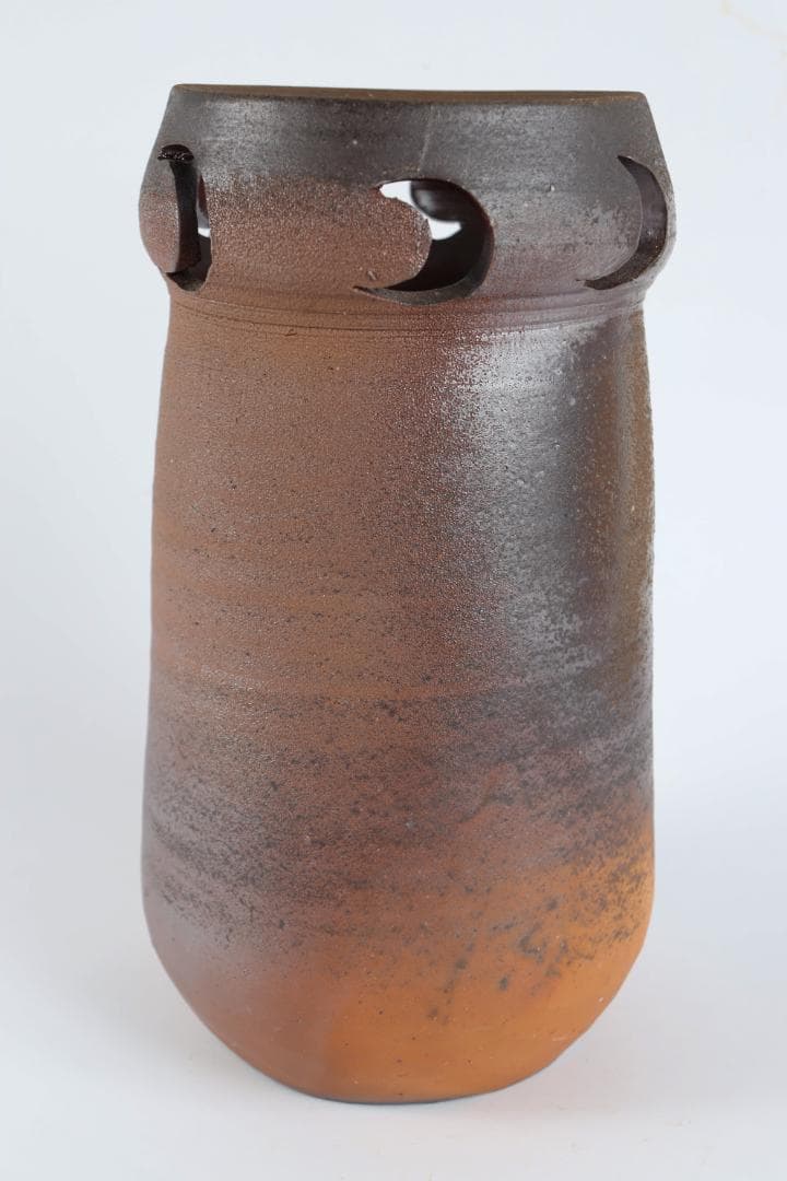 人間国宝『藤原雄』作 備前 月透し文 花器 花生 共箱