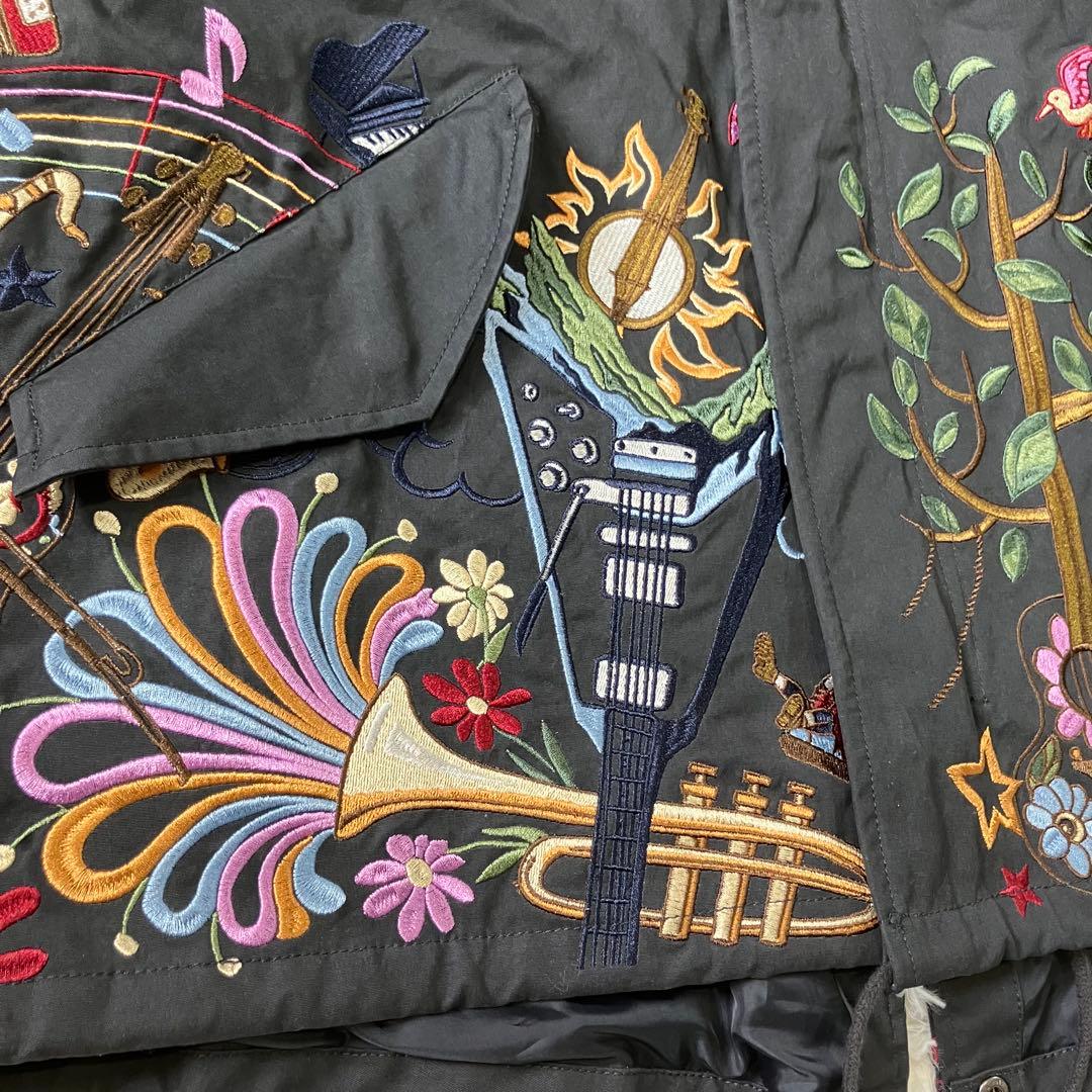 go slow caravan コードクロスパネル 刺繍 モッズコート 黒 音楽