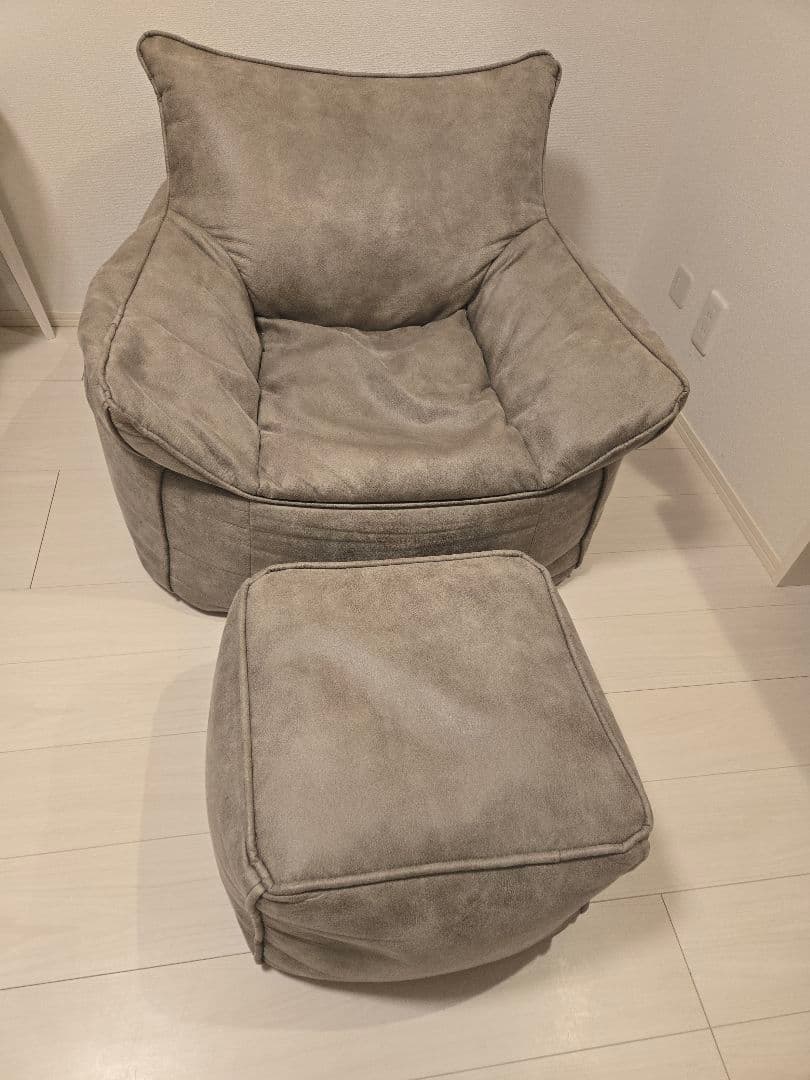 ソファ　1人掛け　レザービーズクッション　グレー