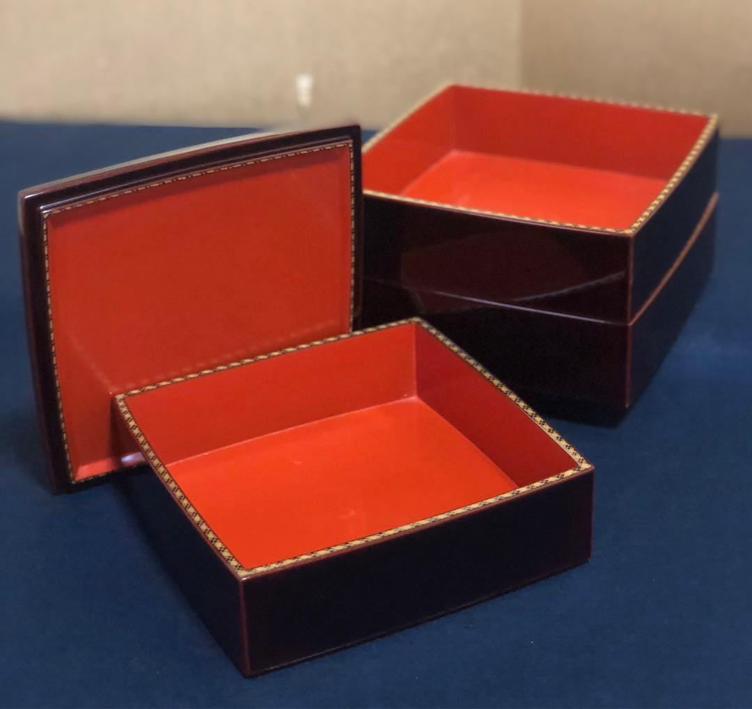 《R》輪島塗 溜アジロ 三段重 木製漆器 木箱　260120き5