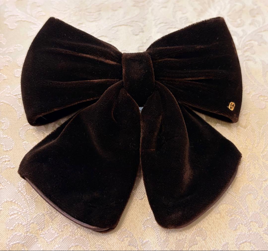 ✨美品✨アレクサンドルドゥパリ ベロア リボン バレッタ ブラウン 9cm