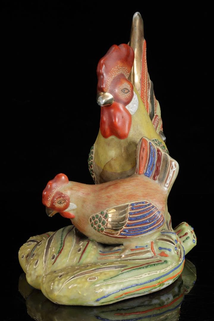 九谷焼 色絵金彩 酉 置物 木箱付 鶏 鳥 縁起物 吉祥 開運 古美術品 骨董品