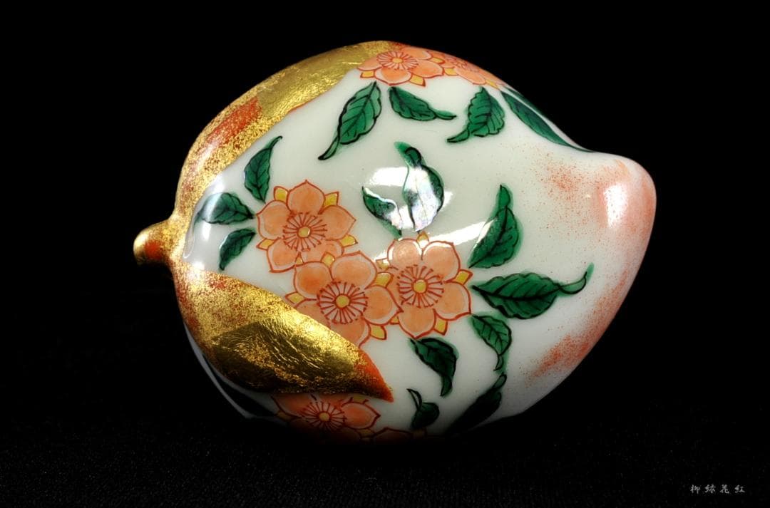 五代 三浦竹泉 色絵 桃 香合 共箱 茶道具