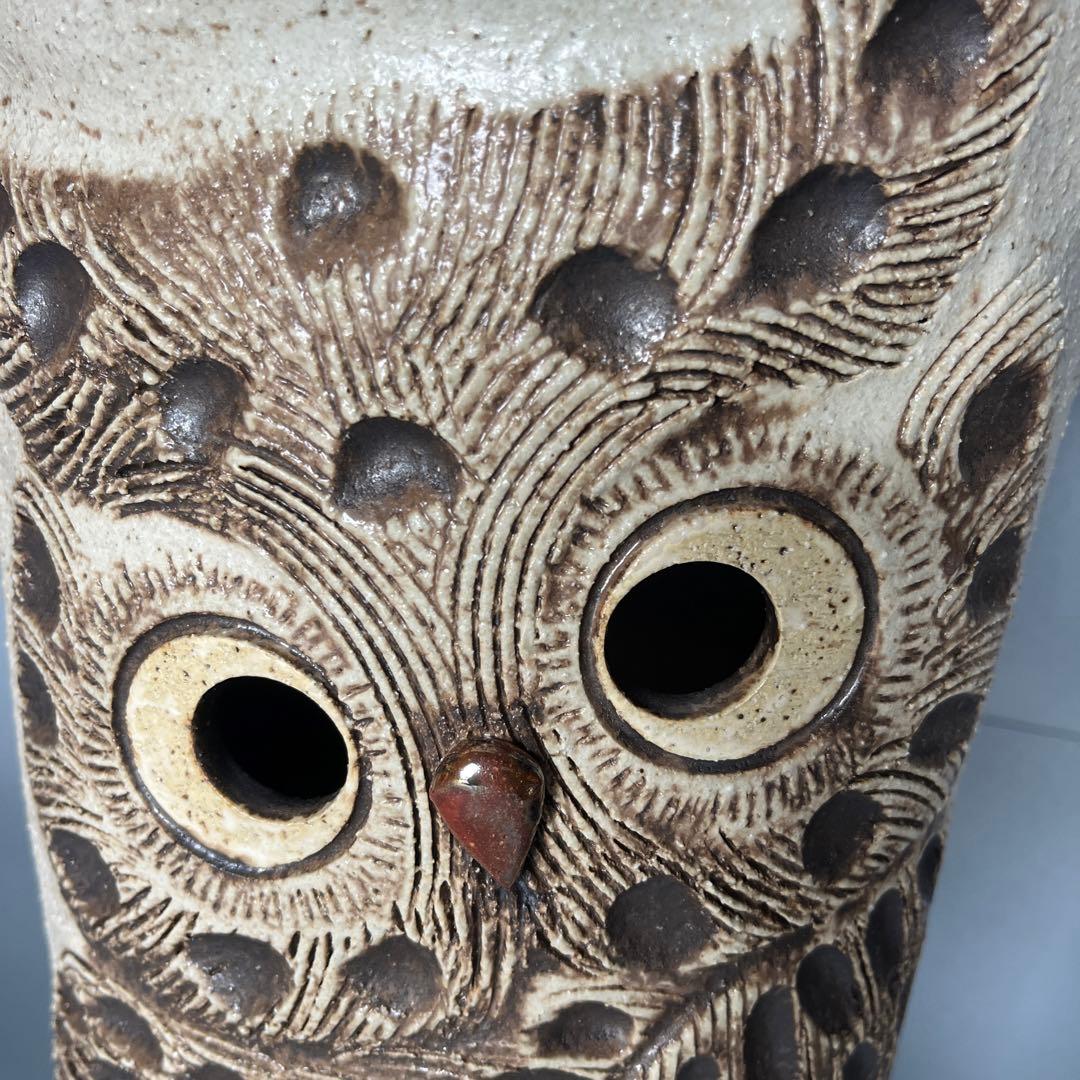 信楽焼傘立て  ふくろう彫 高さ４7cm