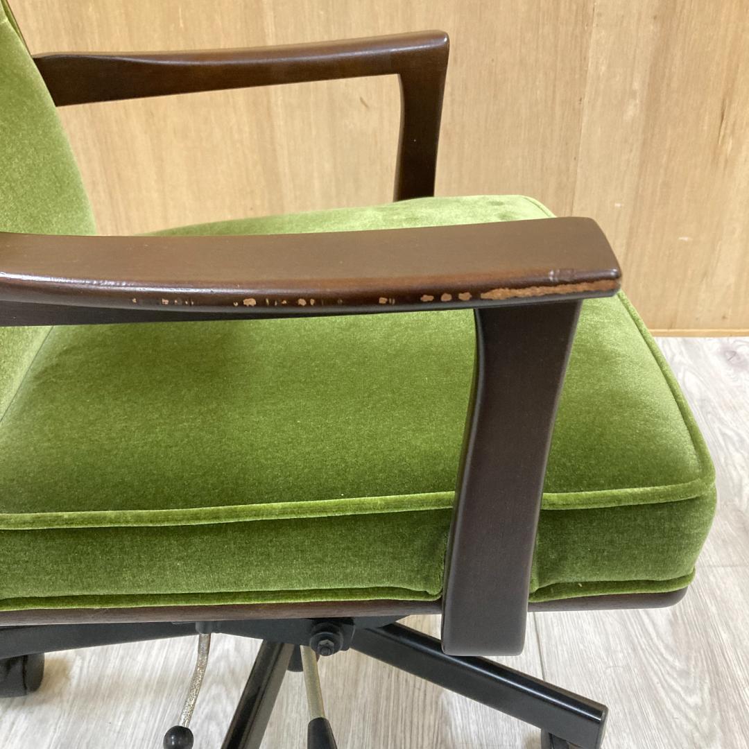 【マルニ】アームデスクチェア　オフィスチェア　椅子　地中海　モケットグリーン