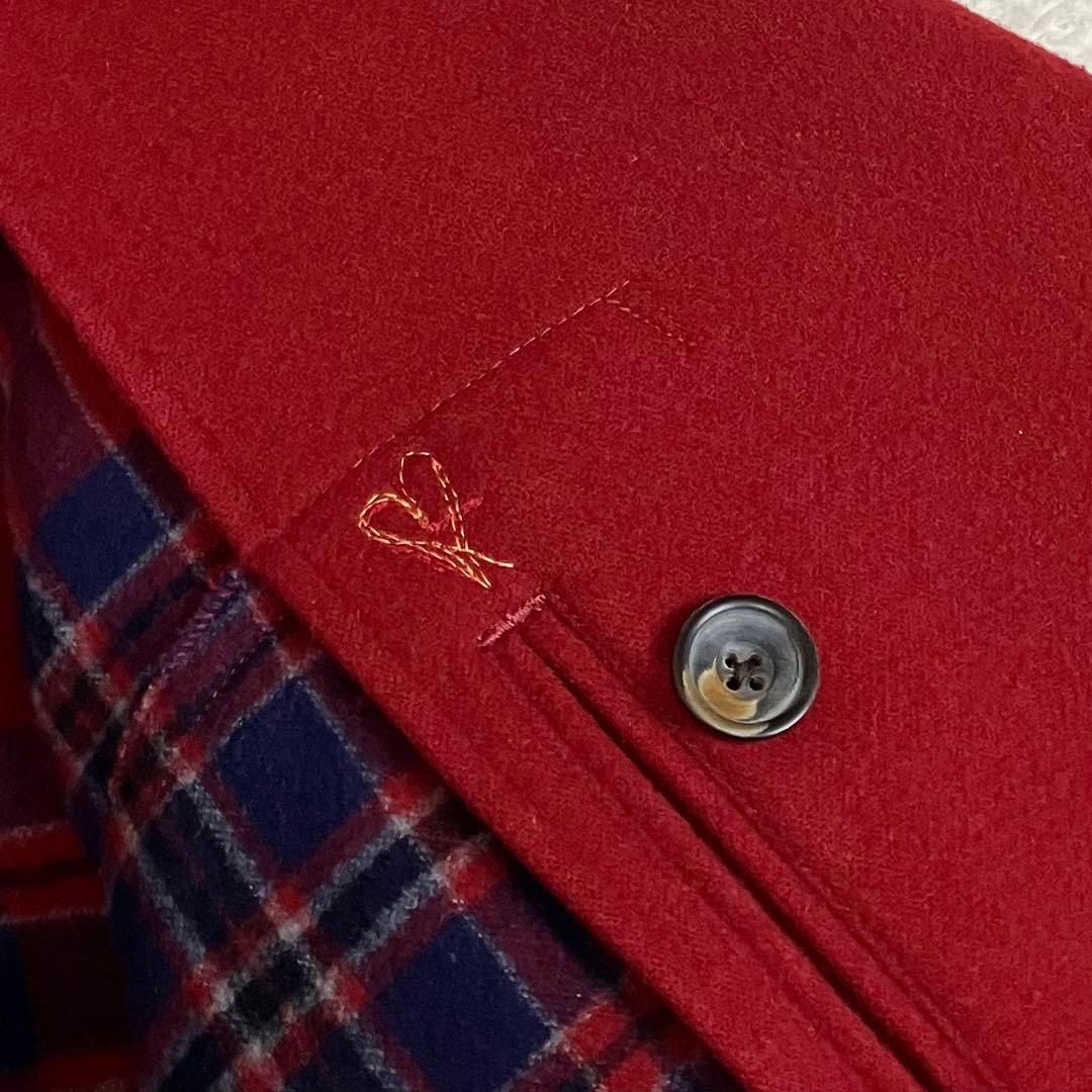 45R ウールコート　ピーコート　ダブルブレスト　サイズ1 レッド　裏地チェック