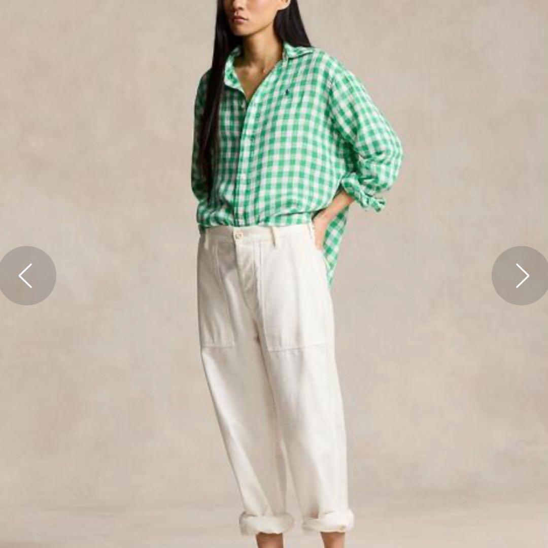 POLO RALPH LAUREN ワイド クロップド ギンガム リネン シャツ