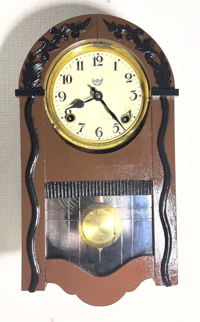 振り子時計Nマーク日本時計ゼンマイ掛け時計柱時計ボンボン時計古時計　稼働品