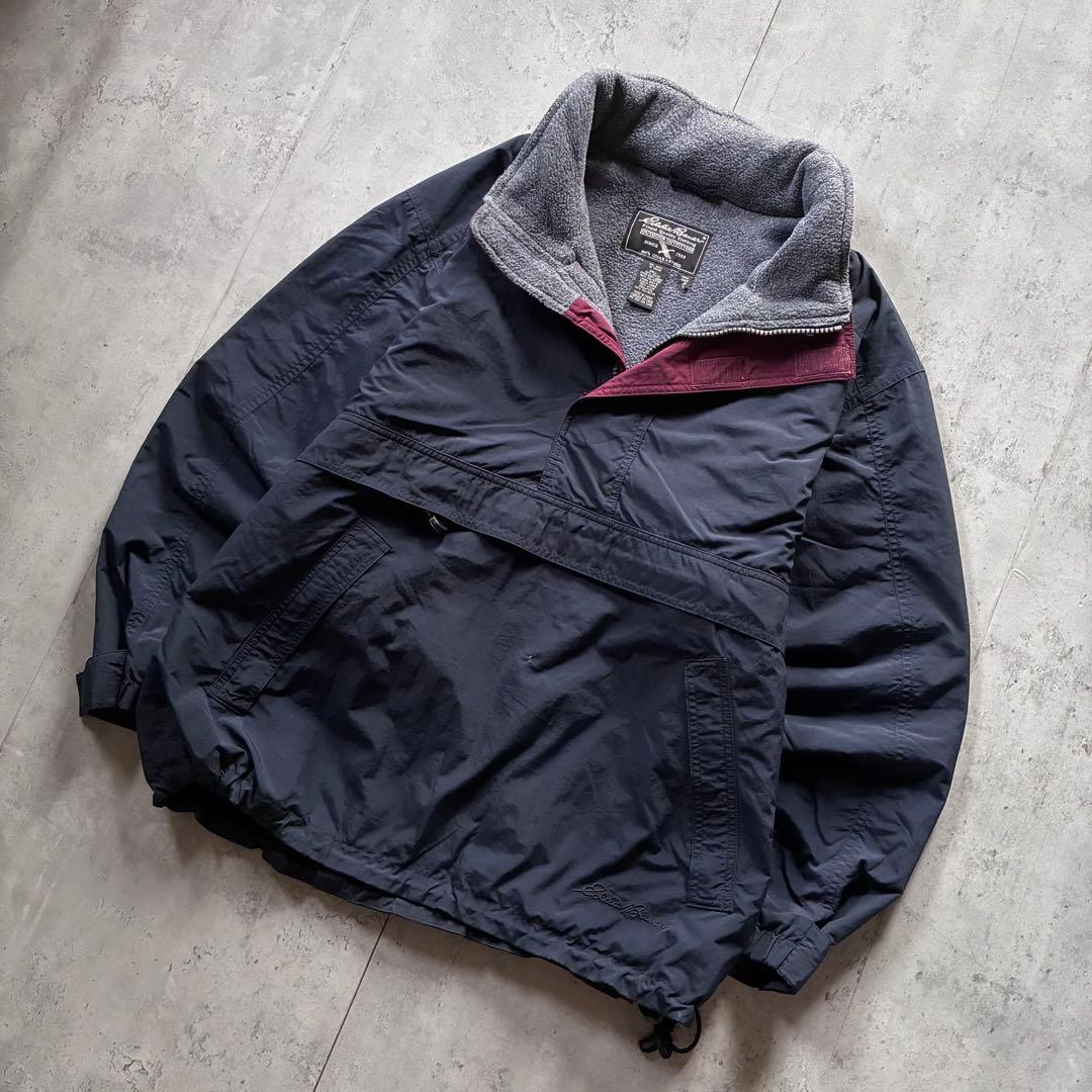 古着 eddie bauer ナイロンアノラック ハーフジップ 2XL 紺