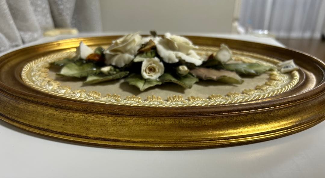 Capodimonte イタリア製　白薔薇　額入り　壁掛け