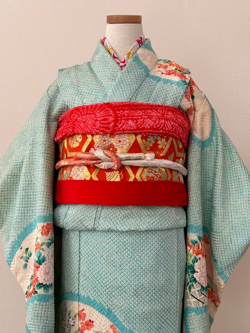 7歳　七五三　総絞り　正絹着物　古典柄　帯　帯揚げ　帯締め　しごき　セット