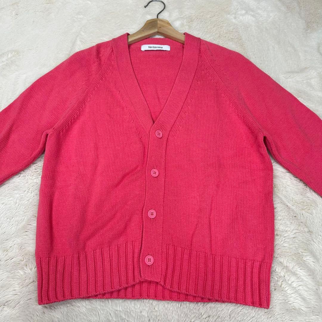 ✨美品✨ヴェリテクールVCK-246コットンカシミヤ混Vネックカーディガンピンク