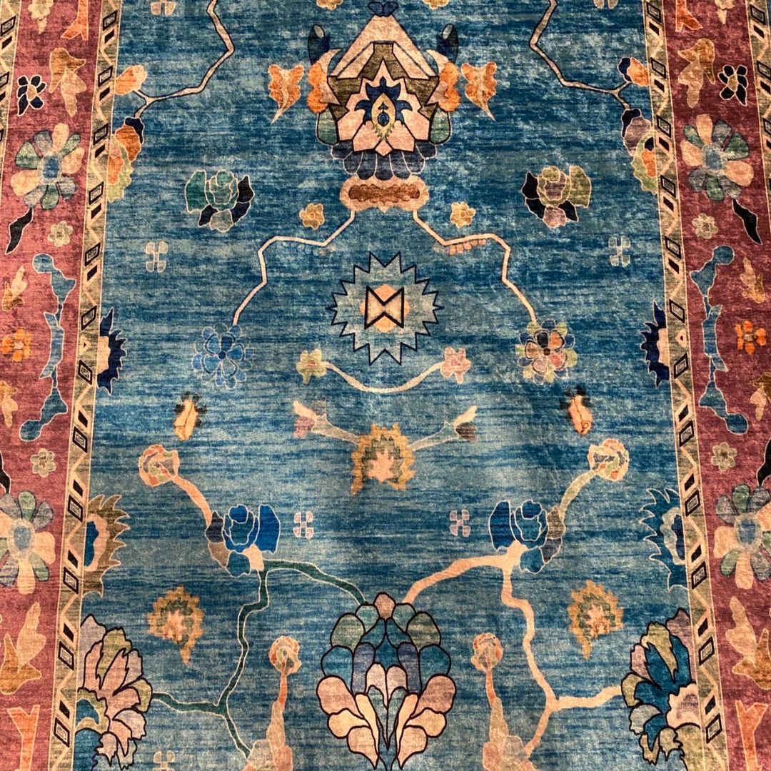トルコのカーペット 120x180cm　ヴィンテージデザイン ラク　青色　赤色