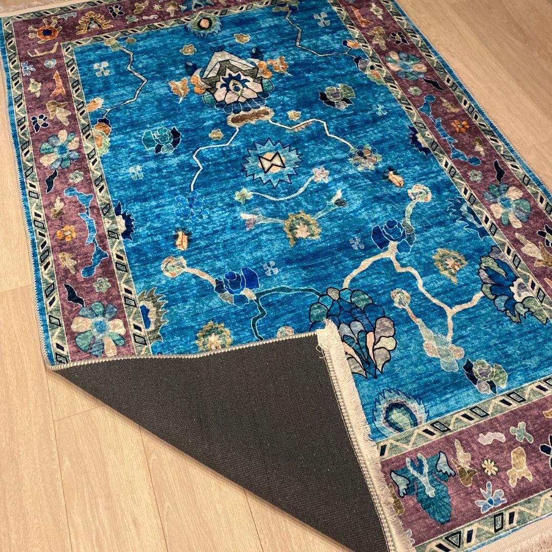 トルコのカーペット 120x180cm　ヴィンテージデザイン ラク　青色　赤色