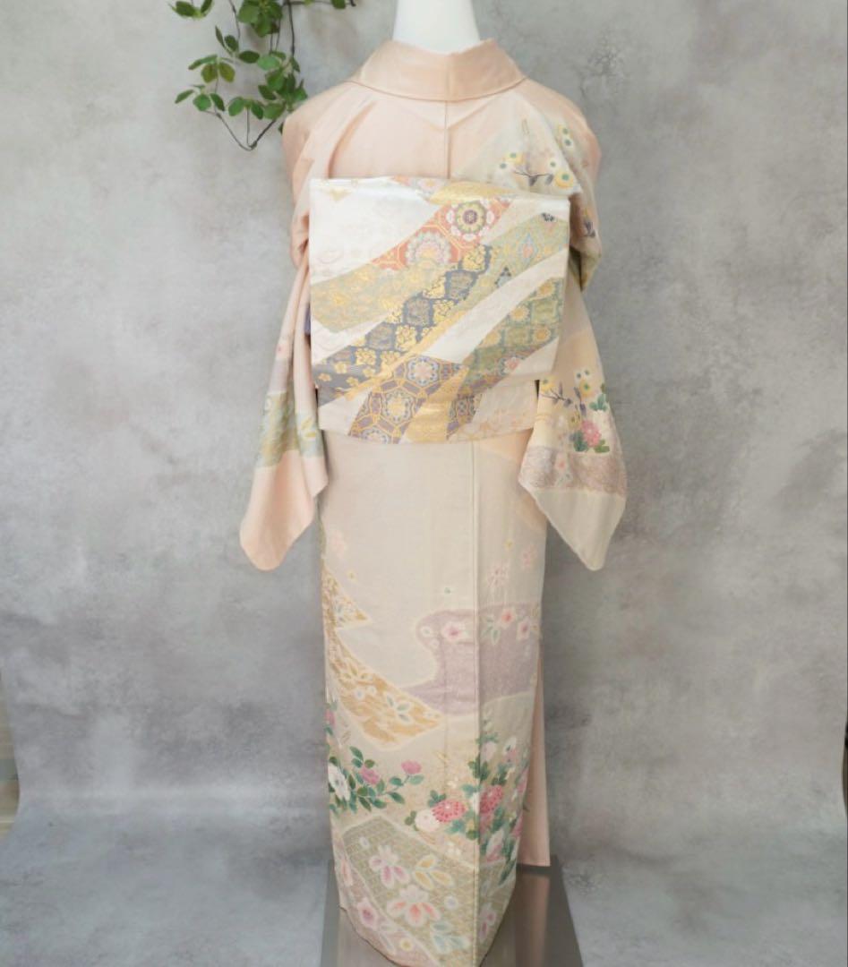 訪問着フルセット　258 正絹　入学式　お宮参り【訪問着、袋帯、帯締め、帯揚げ】