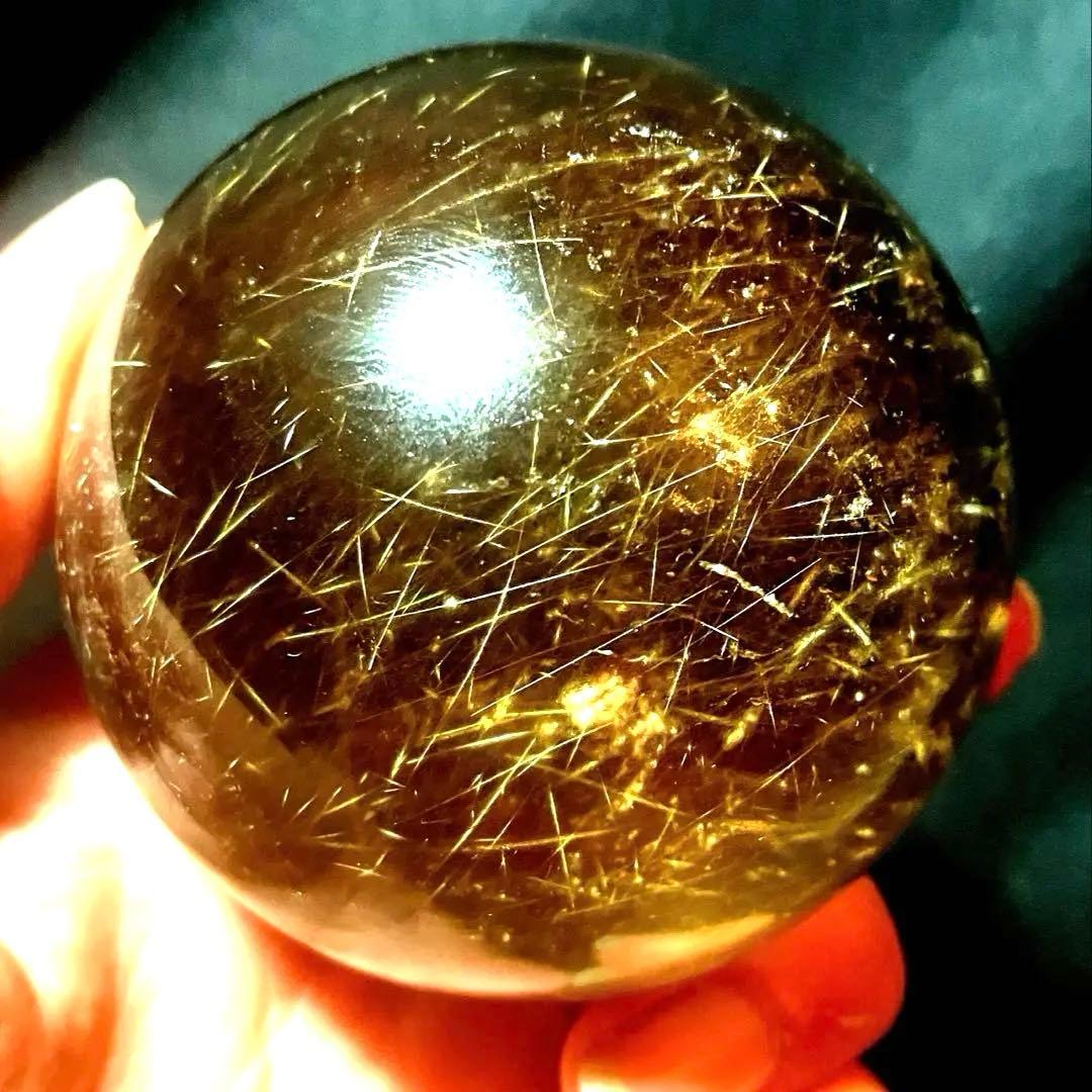 超大玉　63mm ゴールドルチルクォーツ　丸玉　スフィア　金針水晶