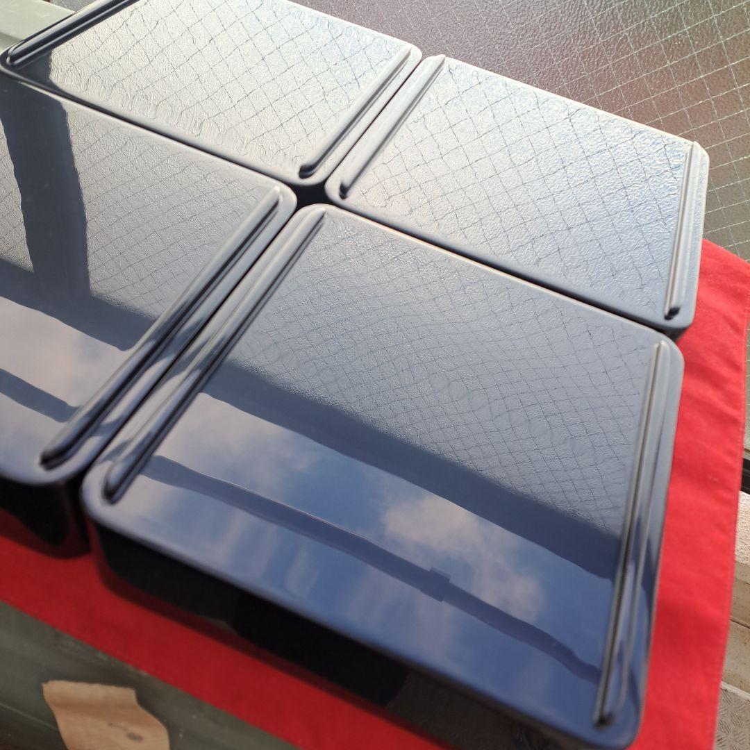 【輪島塗　6.5寸\"四段重箱】布着本堅地　黒内朱色　隅丸　未使用品