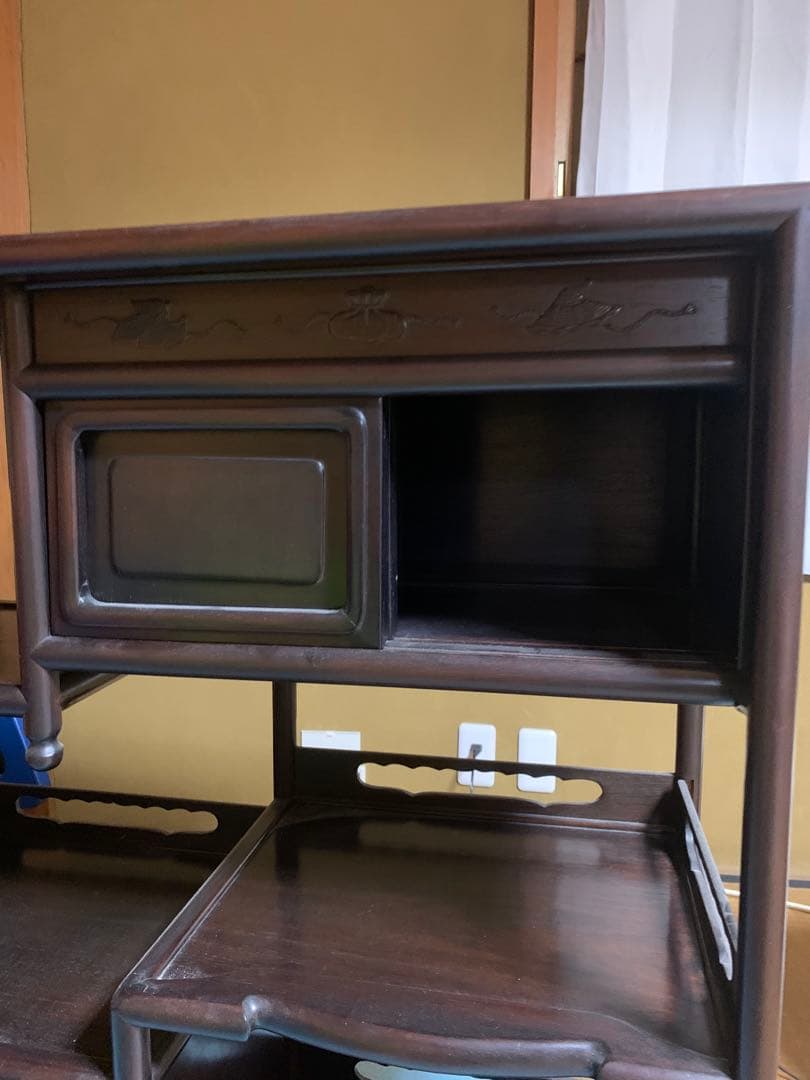 茶箪笥　アンティーク　木製棚 ダークブラウン 引き出し付き