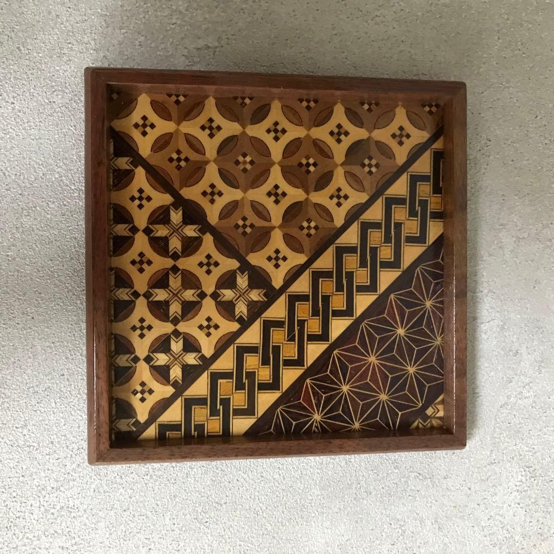 セール　箱根寄木細工　工芸品　取り皿10枚　取り箸付き(箱根駅伝トロフィー)