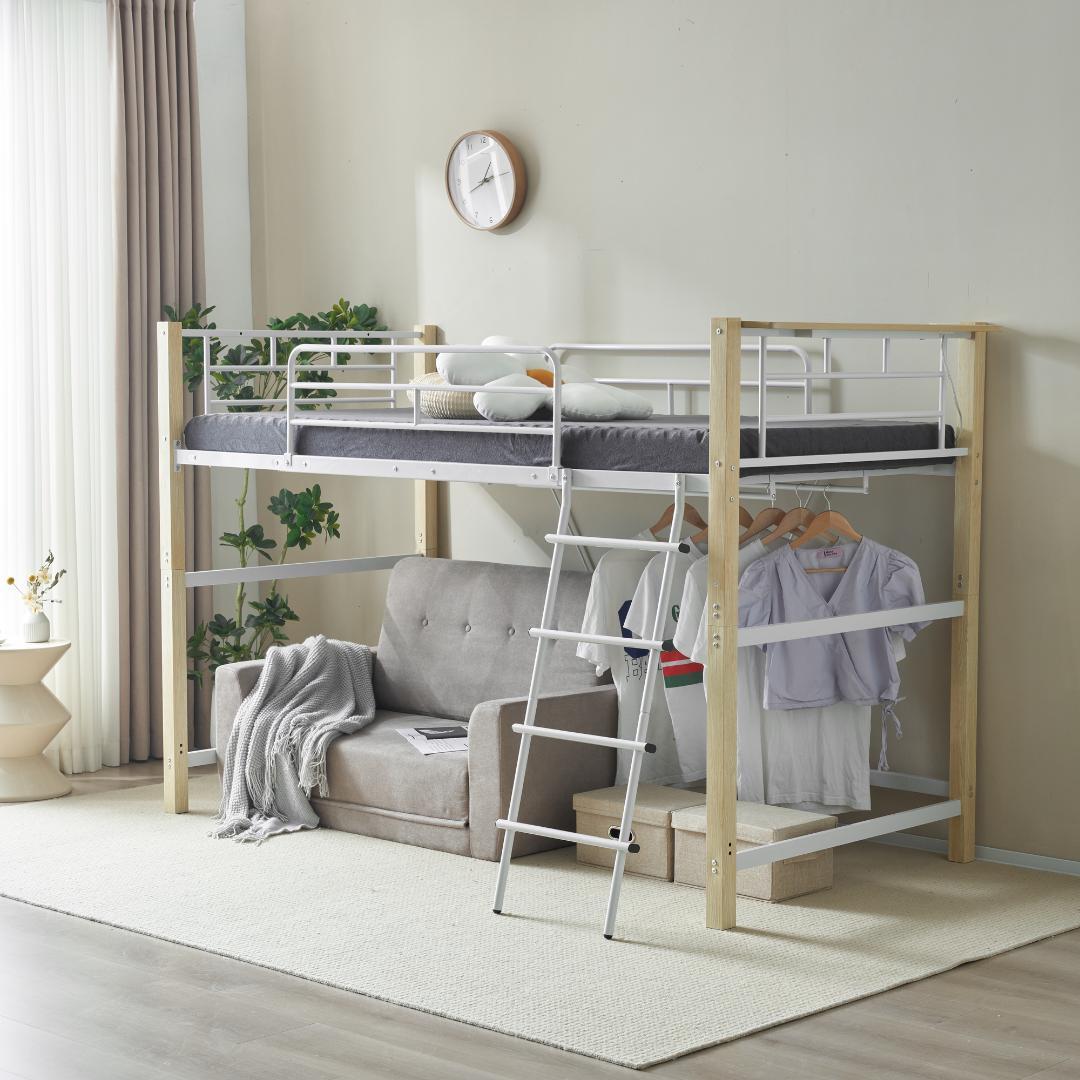 【S・高さ130cm】ロフトベッド パイプベッド 耐荷重150kg　WHITE