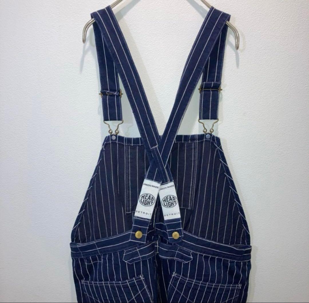 HEADLIGHT 8oz ストライプデニム　ローバックオーバーオール　36