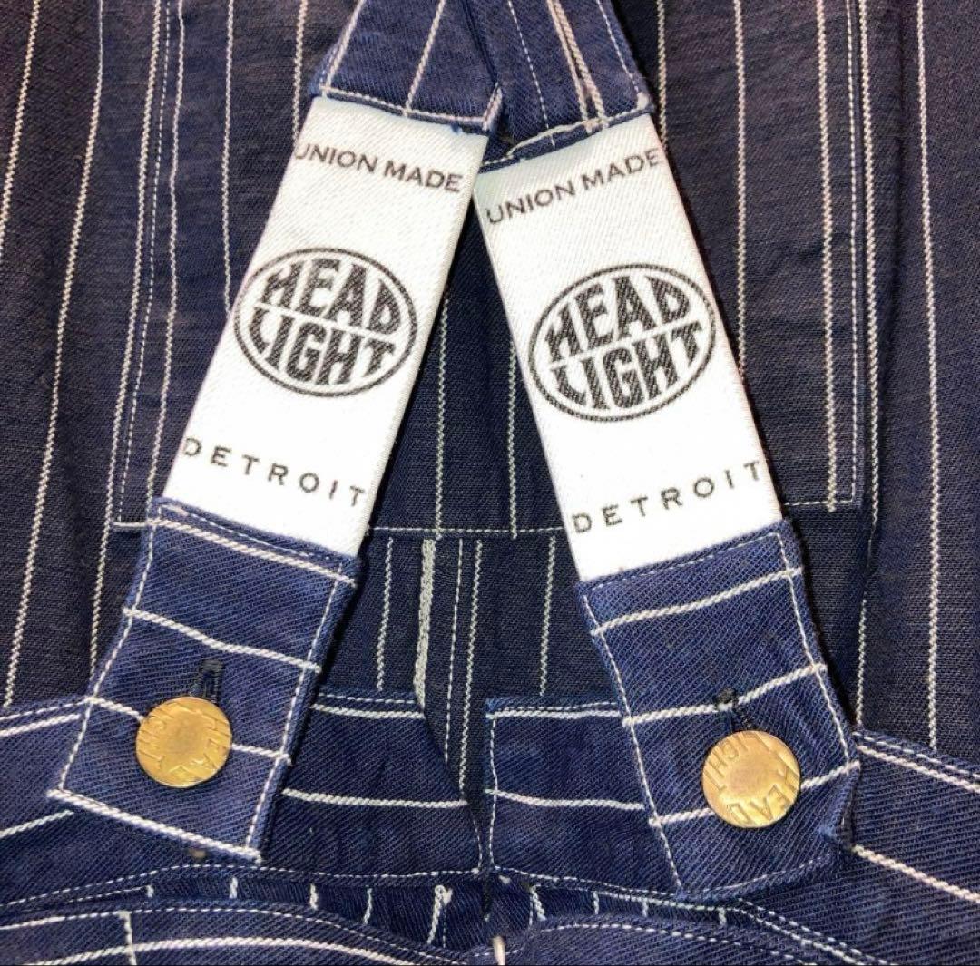 HEADLIGHT 8oz ストライプデニム　ローバックオーバーオール　36