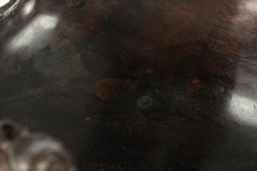 中国美術 紫檀 刻 枝果実 蝸牛 手付 器 39cm 希少(K-A237)