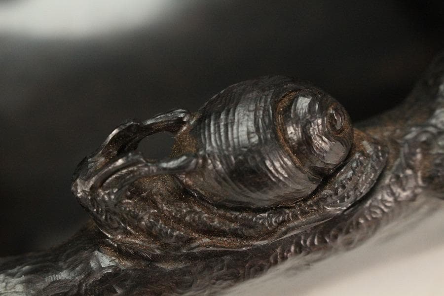 中国美術 紫檀 刻 枝果実 蝸牛 手付 器 39cm 希少(K-A237)