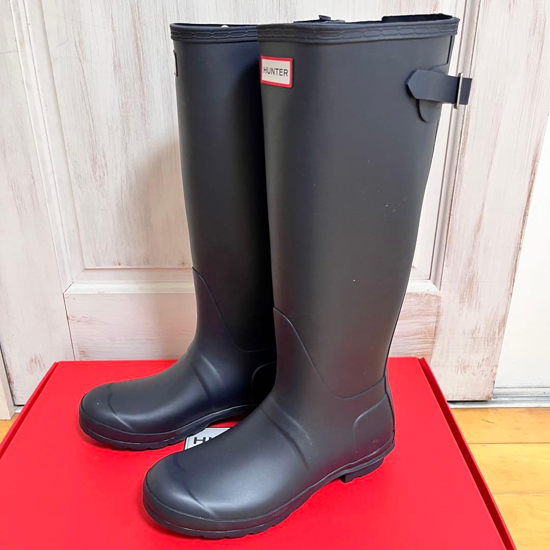 【新品】HUNTER ロングレインブーツ ブラック 25cm UK6 調節可能