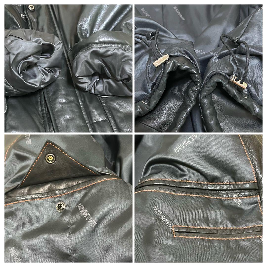✨希少✨BALMAIN ラムレザー ダウンジャケット 肉厚 高級 光沢 黒 L