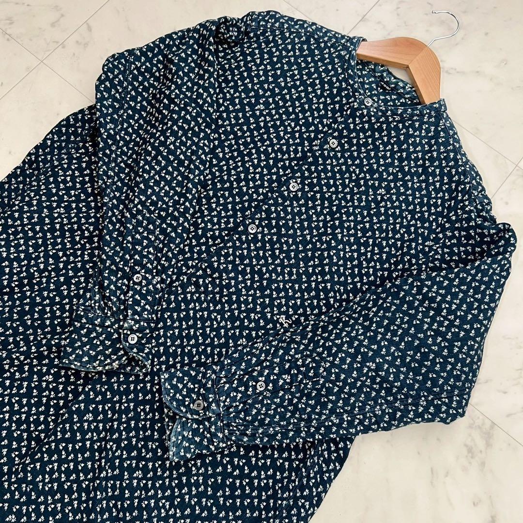 45R インディゴ 小花柄 グーグシャツ ワンピース ロングブラウス